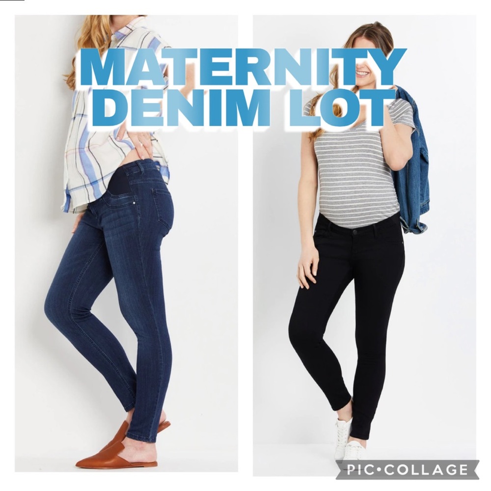 Side Panel Skinny Leg Maternity Ankle Pants - Dark Wash and Black XL bundle